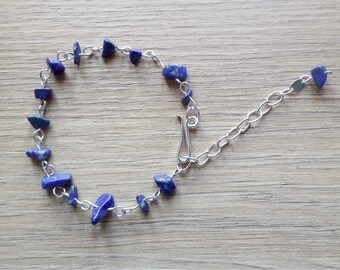 Lapis lazuli bleu fait main sur bracelet en argent sterling avec fermoir crochet