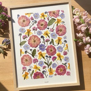 Herbier fleuri, herbier encadré de fleurs séchées, créatrice française, 30x40 cm, ferme florale BotaniK, agriculture biologique