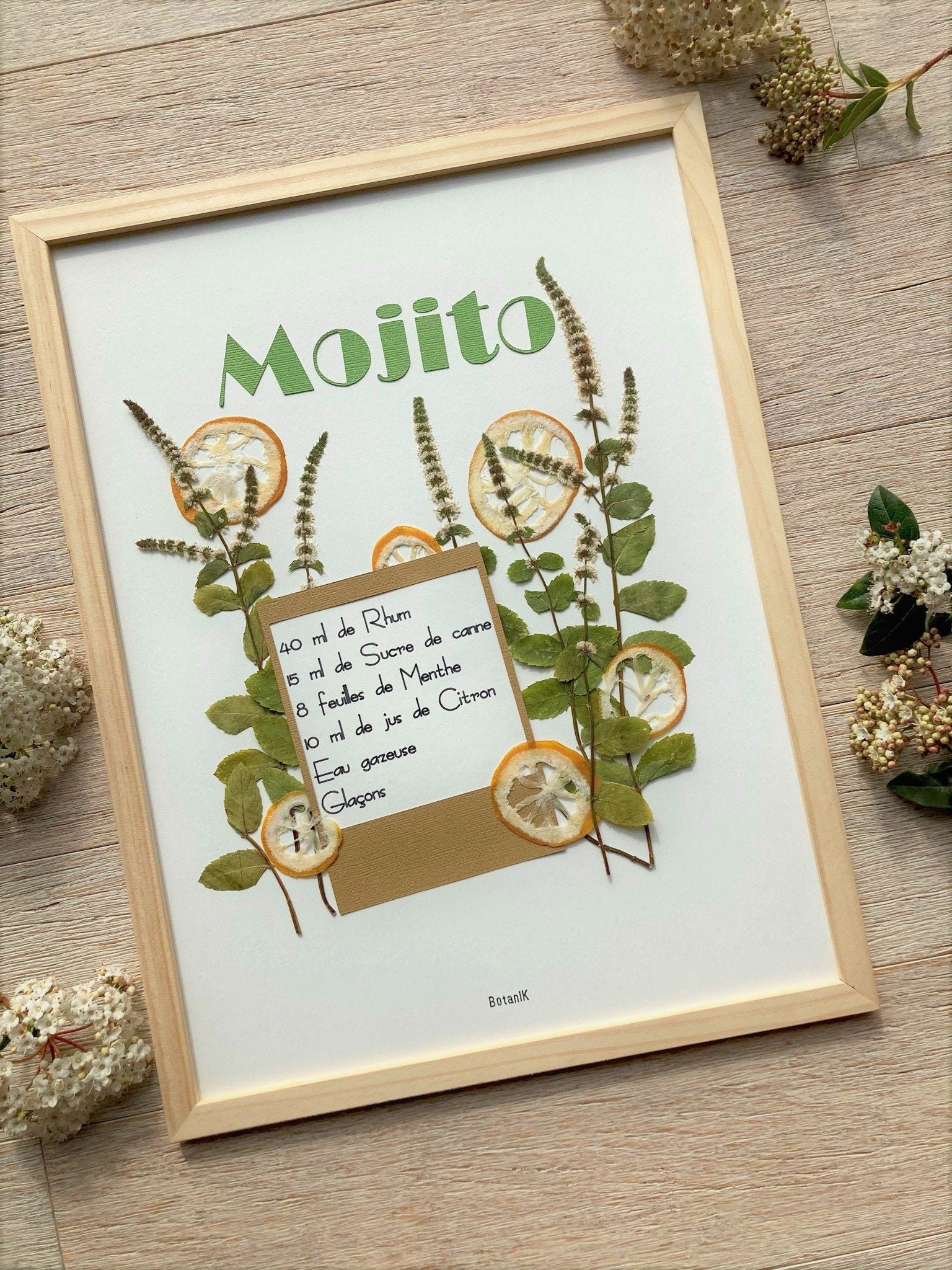 Herbier Culinaire, Herbier Encadré de Fleurs et Feuilles Séchées, Créatrice Française, Botanik