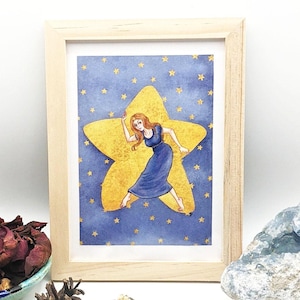 Magnifique impression étoilée et magique. Bonne étoile, une illustration lumineuse de Lucy Dreams