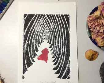 Linocut Little Red Riding Hood First Edition 3rd of 3 copies