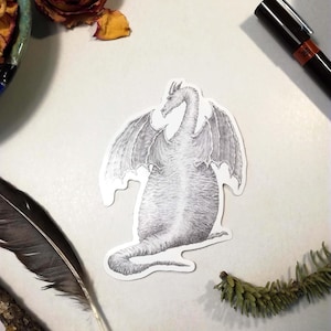Autocollant de dragon fantasy Dessin au crayon délicat