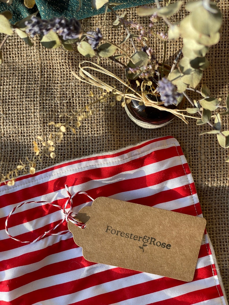 Bamboo and Cotton Face Cloth Set. Reusable Washable Wipes and Wash Cloth. Red and White Stripe