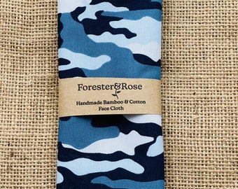 Blue Camouflage Soft Bamboo and Cotton Face Cloth