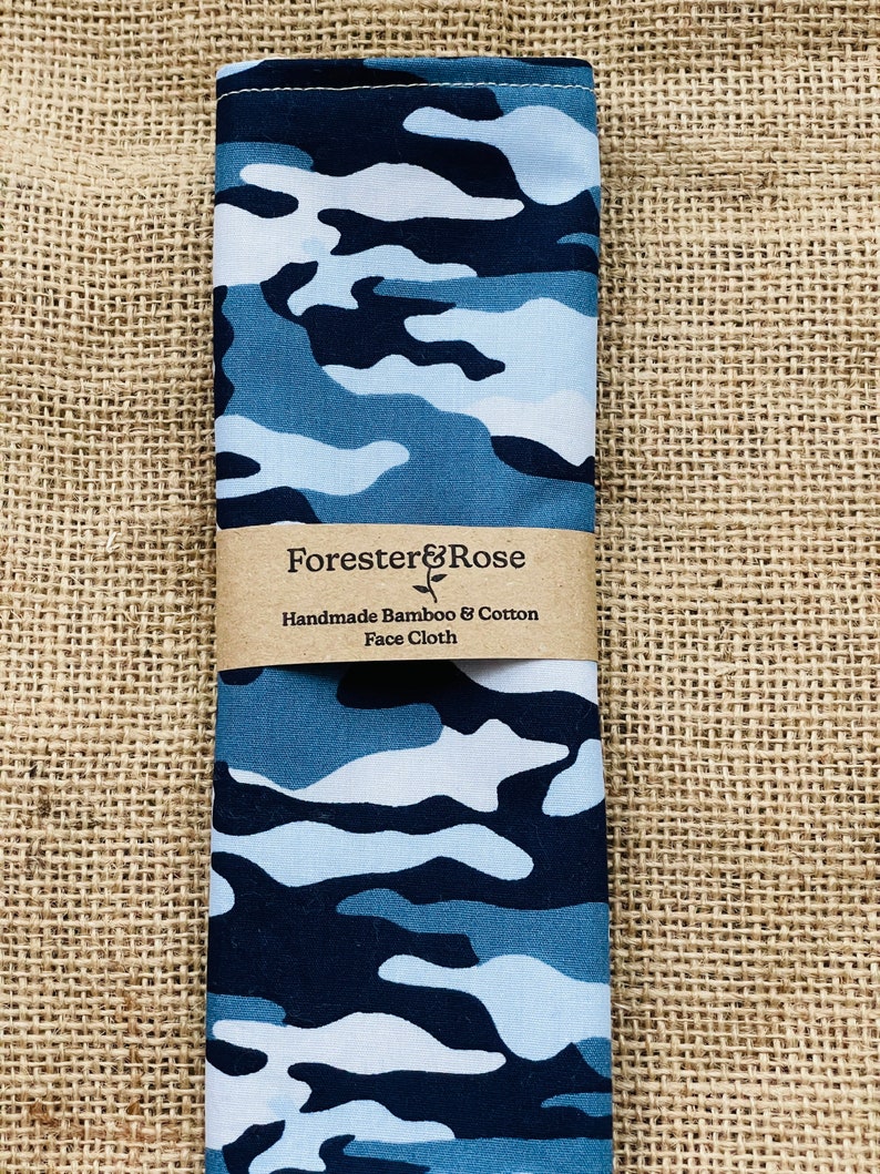 Blue Camouflage Soft Bamboo and Cotton Face Cloth image 1