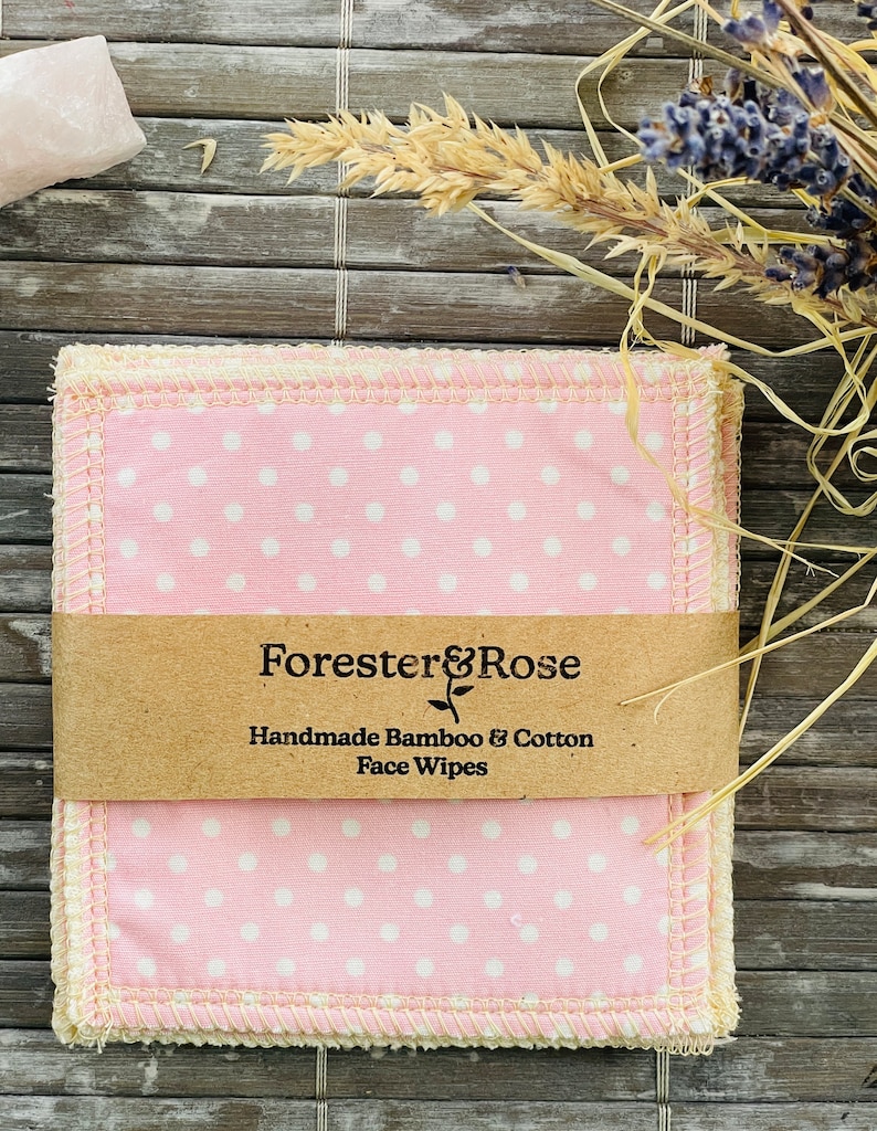 Pink, Dotty, Bamboo Fleece Washable Reusable Face Wipes image 1