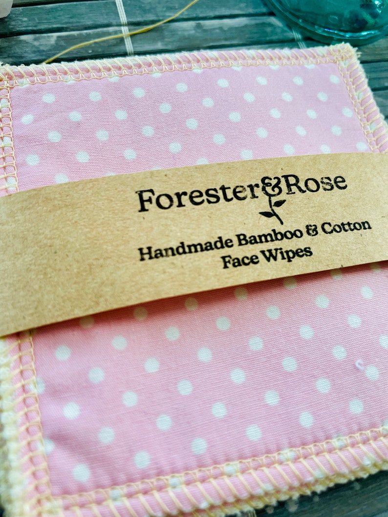 Pink, Dotty, Bamboo Fleece Washable Reusable Face Wipes image 2