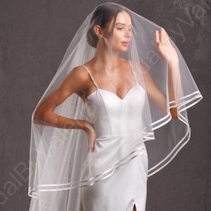 Satin edge Ribbon Edge Bridal Wedding white, ivory veil, Wedding veil bridal Veil Fingertip Cathedral Chapel Waltz length veil bridal veil