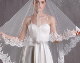 Floral Lace Cathedral Wedding Veil: Double Tier Bridal Veil