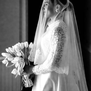 Cathedral Wedding veil Lace wedding veil Lace trim bridal veil 2 tires Fingertip double tiers Veil Ivory Wedding Veil Long bridal veil