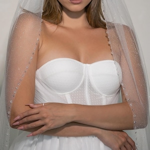 Glitter beaded edging veil, Sparkle tulle bridal veil with beaded edge, Cathedral shimmer Pearl veil, long sparkling veil, beaded edging