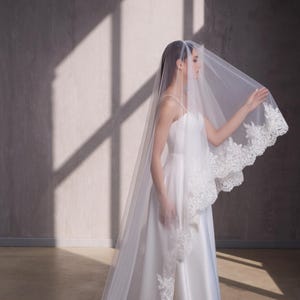Lace Blusher Wedding veil Cathedral wedding veil Lace trim bridal veil 2 tires Double tiers Veil Catholic Wedding Veil Long bridal veil