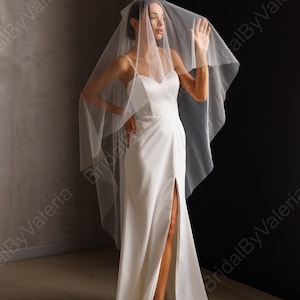 Veil with blusher,  2 tiers Wedding Veil simple tulle, two layers sheer bridal veil, ivory cathedral wedding veil