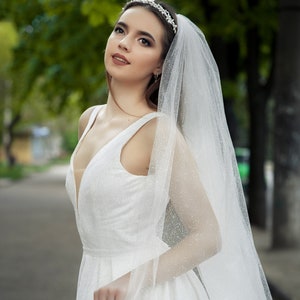 Glitter wedding veil, Sparkle tulle bridal veil, Cathedral shimmer wedding veil, 108 inches width wedding veil, long sparkling veil