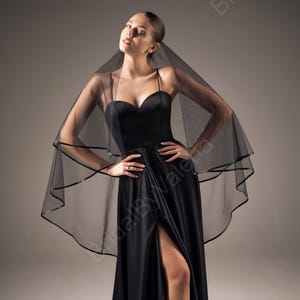 2 layer Gothic Black Veil Black Satin ribbon trim Bkack satin edge veil