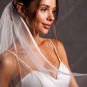 Satin Ribbon Edge Wedding soft Veil Simple Wedding Veil Cascading Veil with Satin Cord Trim Fingertip Length Veil  oneTier cathedral  Veil