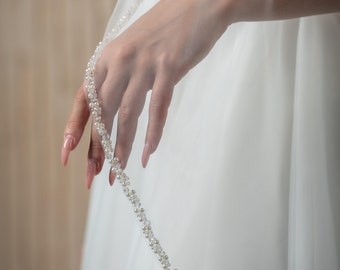 Pearl Beaded Wedding Veil, Beaded edge Veil, Tulle Veil, Ivory Veil, Fingertip Veil, Pearl Bridal Veil, Beaded Edge cathedral bridal veil