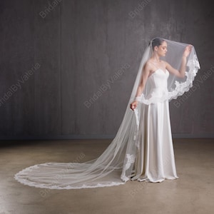 Cathedral Wedding veil Lace wedding veil Lace trim bridal veil 2 tires Fingertip double tiers Veil Catholic Wedding Veil Long bridal veil