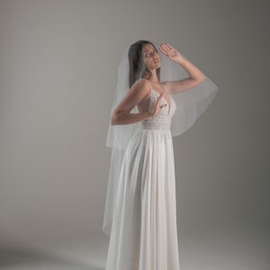 Veil with blusher,  2 tiers Wedding Veil simple tulle, two layers sheer bridal veil, ivory cathedral wedding veil