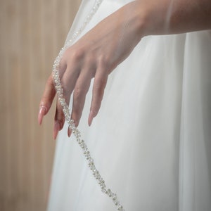 Pearl Beaded Wedding Veil, Beaded edge Veil, Tulle Veil, Ivory Veil, Fingertip Veil, Pearl Bridal Veil, Beaded Edge cathedral bridal veil