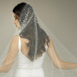 Pearl edge ombre Wedding Veil wedding veil Chapel bridal Modern Fingertip Veil Ivory Wedding Veil Single Tire Veil Simple Veil Single layer