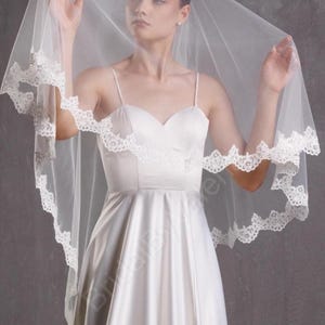 Cathedral Floral lace appliques Wedding veil Lace wedding veil Lace trim bridal veil 2 double tiers Veil Ivory Wedding Veil Long bridal veil