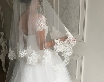 105/" Spanish Lace Cathedral 9/' Long WHITE 1T 1 Layer Mantilla Wedding Veil Tier
