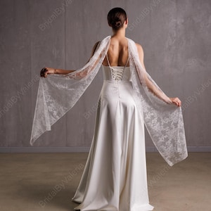 Lace bridal shawl, lace wedding scarf, chantilly lBridal Wrap, Off the shoulder wedding bolero, White bridal lace shawl, Wedding neck cape