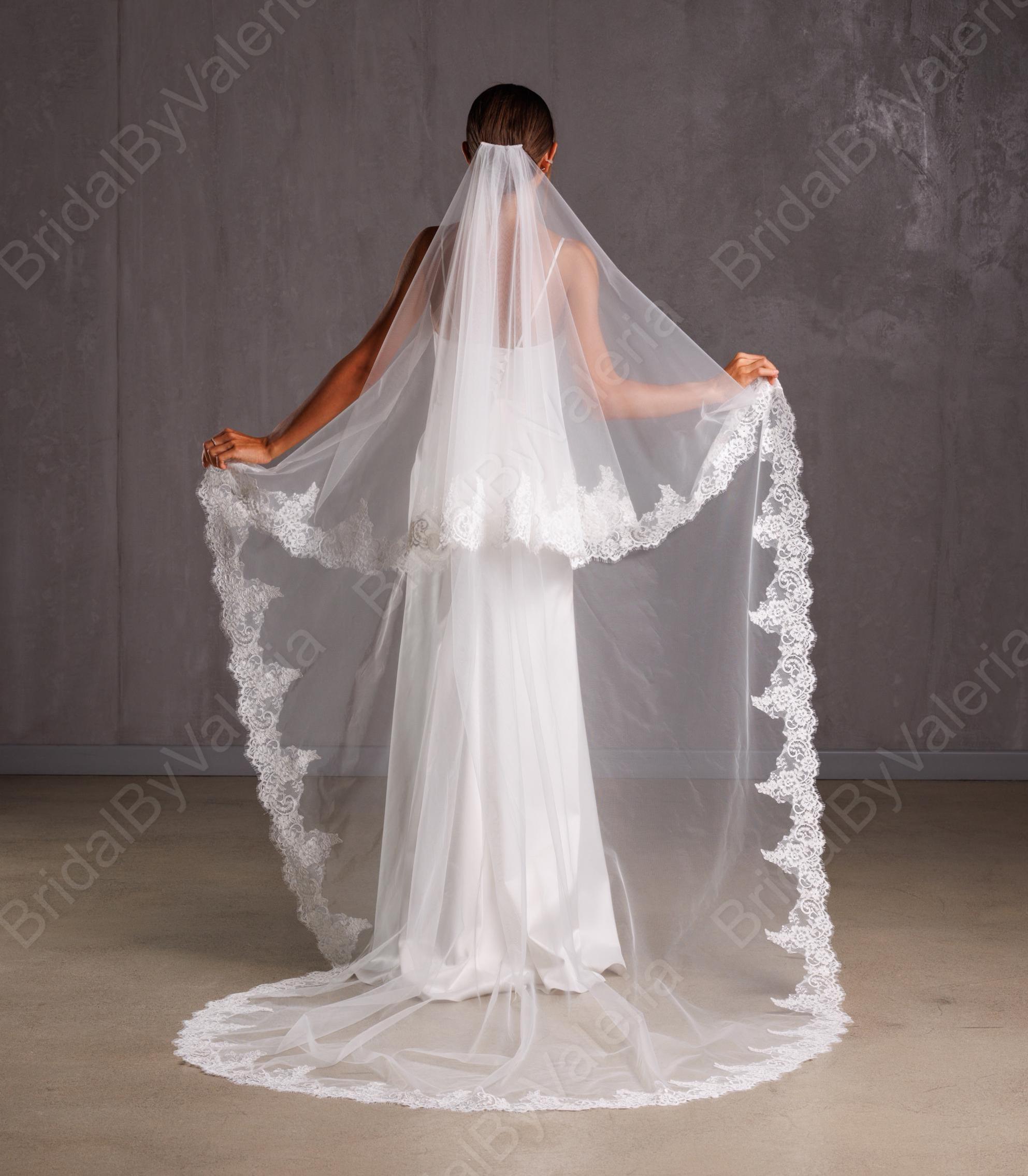 Blusher Cathedral Wedding veil Lace wedding veil Lace trim bridal veil 2 tires double tiers Veil Catholic Wedding Veil Long bridal veil