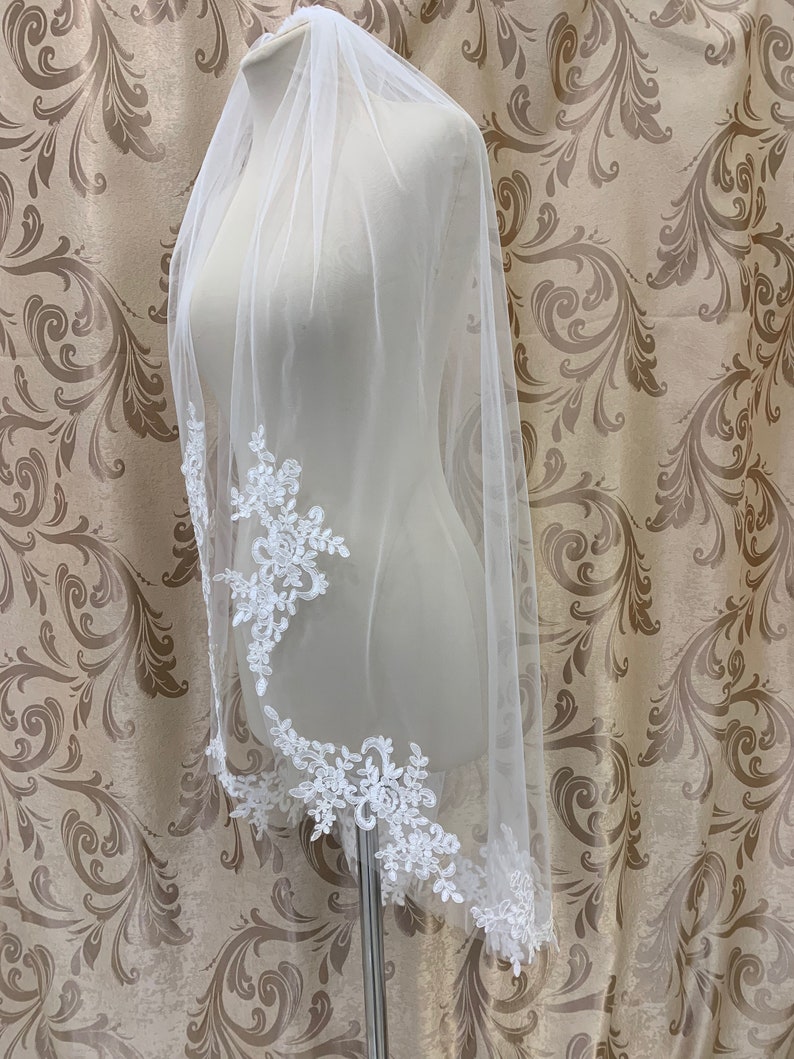 Wedding veil Lace wedding veil Lace trim bridal veil Modern Etsy