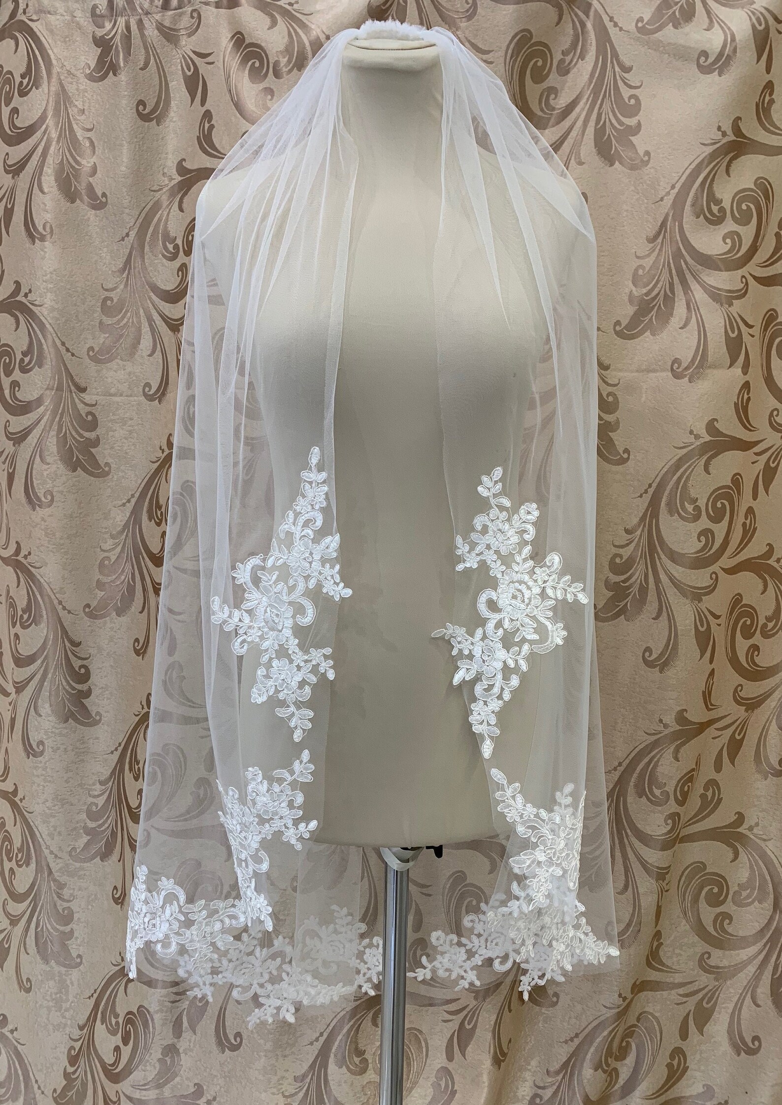 Wedding Veil Lace Wedding Veil Lace Trim Bridal Veil Modern Etsy