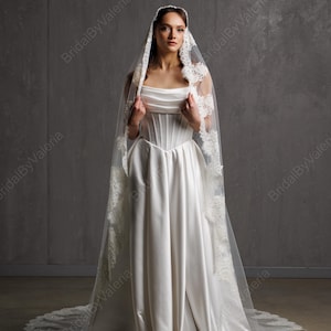 Beaded Lace Mantilla Cathedral Wedding Veil: Spanish Lace Trim image 10
