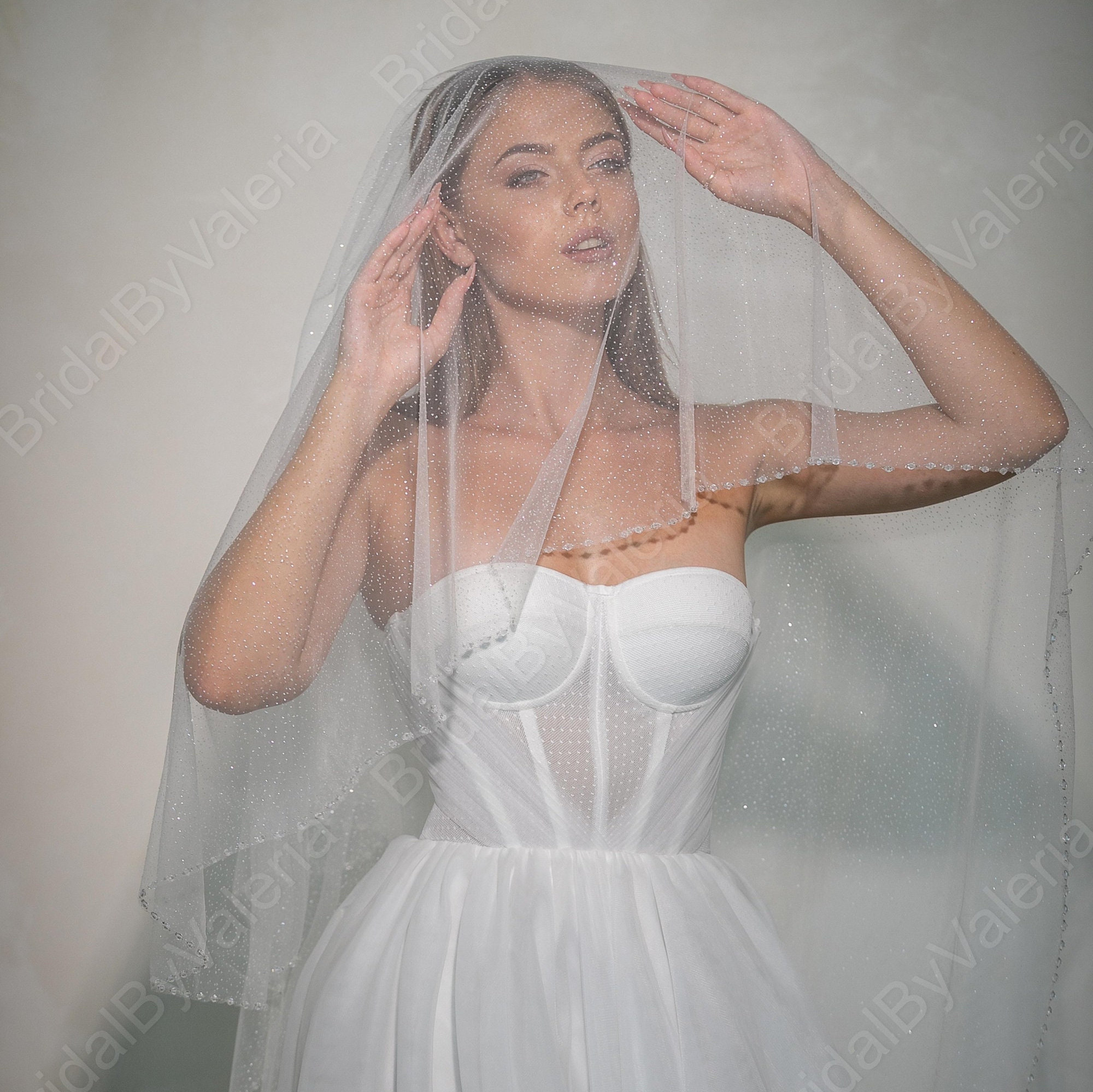 brydealo Multi-Layer Soft Mesh Rhinestones Birdcage Bridal Veil
