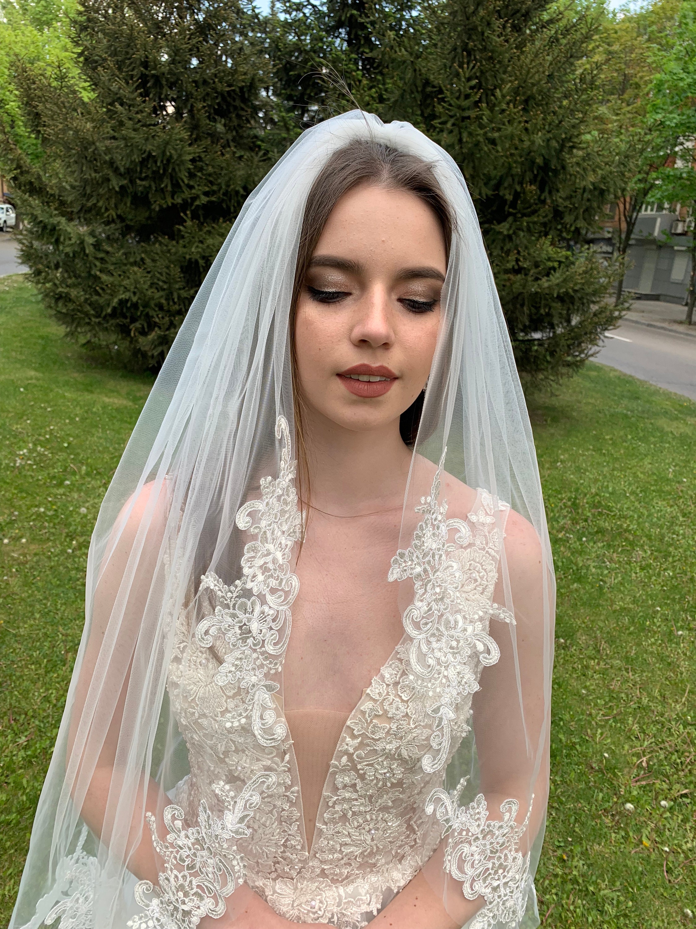 Fingertips Lace Wedding Veil Lace Trim Bridal Veil Modern Etsy