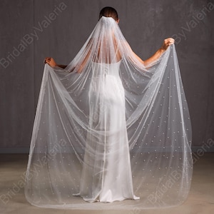 Scattered pearl Wedding Veil wedding veil Chapel bridal Modern Fingertip Veil White Ivory Champagne Blush Veil Single Tire Simple Veil