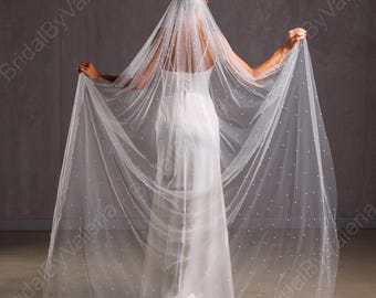 Scattered pearl Wedding Veil wedding veil Chapel bridal Modern Fingertip Veil White Ivory Champagne Blush Veil Single Tire Simple Veil