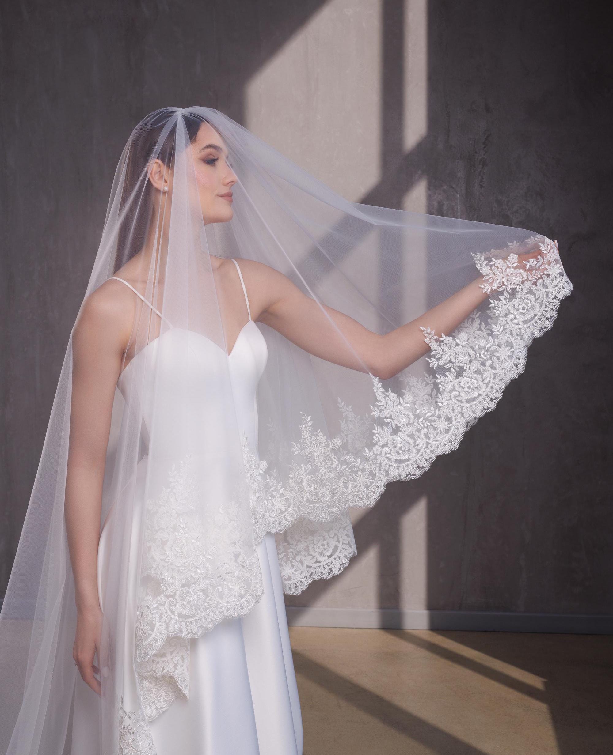 Lace Trim Cathedral Wedding Veil, Two-tier Bridal Veil - Etsy