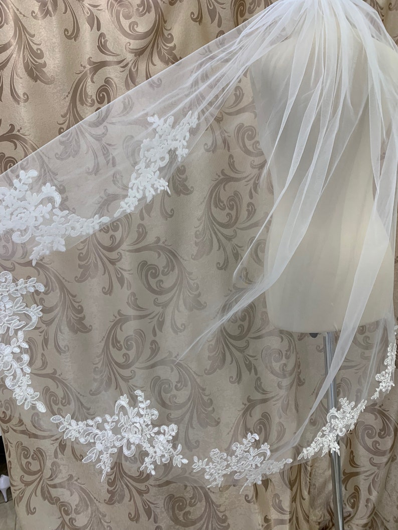 Wedding Veil Lace Wedding Veil Lace Trim Bridal Veil Modern Etsy