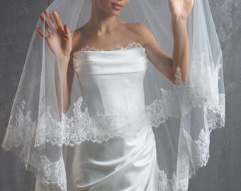 Chantilly Lace Wedding Veil: Cathedral, Two-Layer Ivory Bridal Veil
