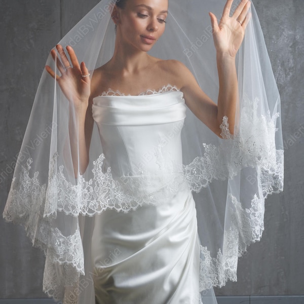 Chantilly Lace Wedding Veil: Cathedral, Two-Layer Ivory Bridal Veil