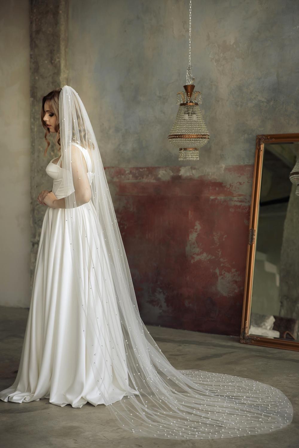  Heread Sparkle Wedding Veil for Brides Star Fingertip