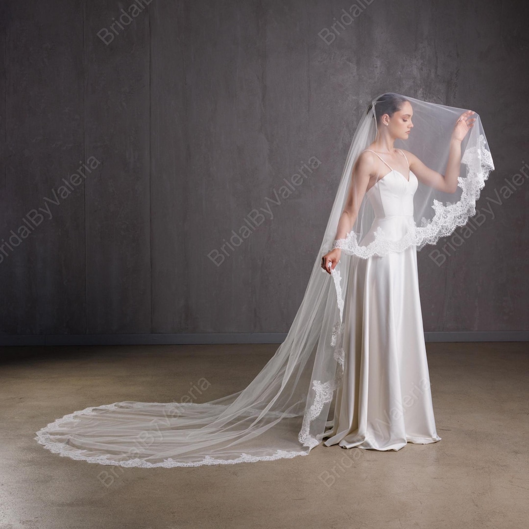 Cathedral Lace Wedding Veil: Long Ivory Bridal Veil, 2 Tier