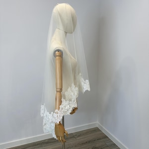 Lace veil blushered drop lace trim Wedding veil with blusher Lace trim bridal 2 double tiers Veil catholic veil