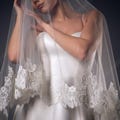 Blusher Cathedral Lace Wedding Veil: Long Ivory Bridal Veil, 2 Tier Fingertip Veil