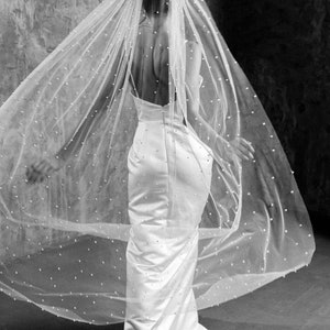 Pearl Wedding Veil wedding veil Chapel bridal Modern Fingertip Veil Ivory Wedding Veil Single Tire Veil Simple Veil Single layer Veil image 2