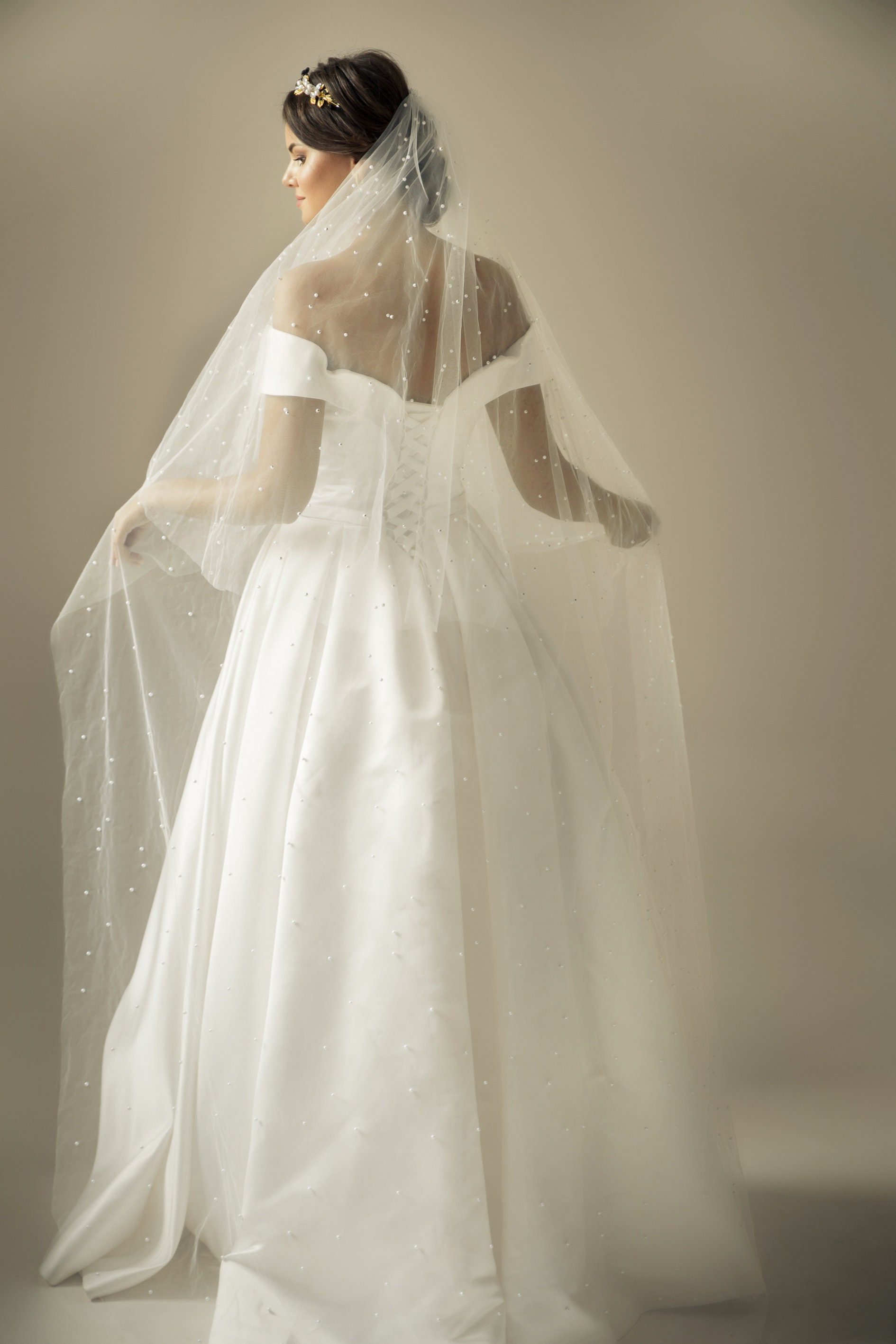 Amanda (Accessory - Veil) Amanda Chapel-Length Cottagecore Floral Lace  Bridal Veil