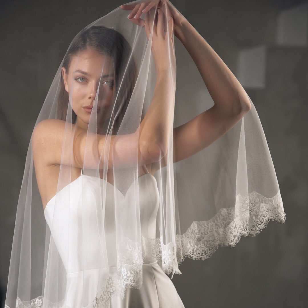 Chantilly Lace Wedding Veil Cathedral Two Layers Lace Wedding Etsy