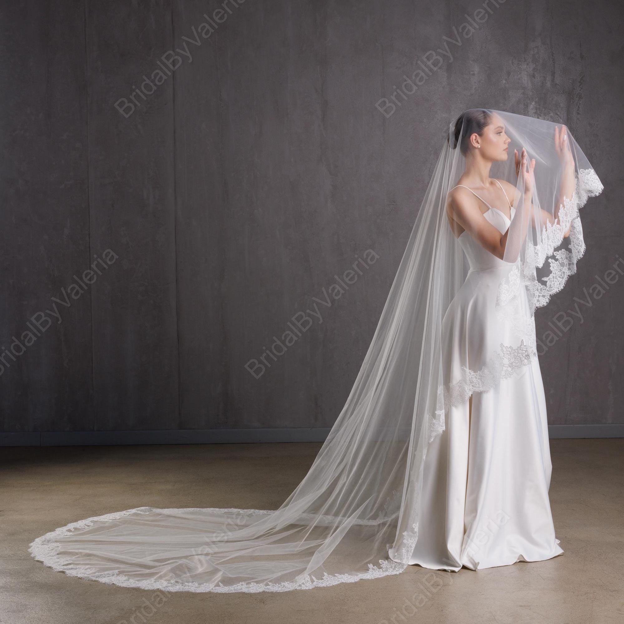 BRAND NEW cathedral length two tier veil, light ivory, from Alice + Mae Two-tier Cathedral Length Ruffled Bridal Veil main image 2