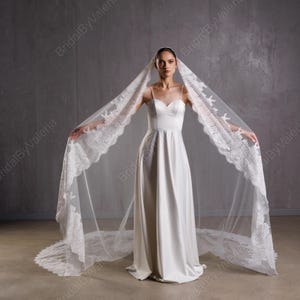 Extra wide Lace Mantilla Wedding veil Cathedral Vintage lace bridal veil Chantilly French Lace One tier Veil Catholic Wedding Long veil