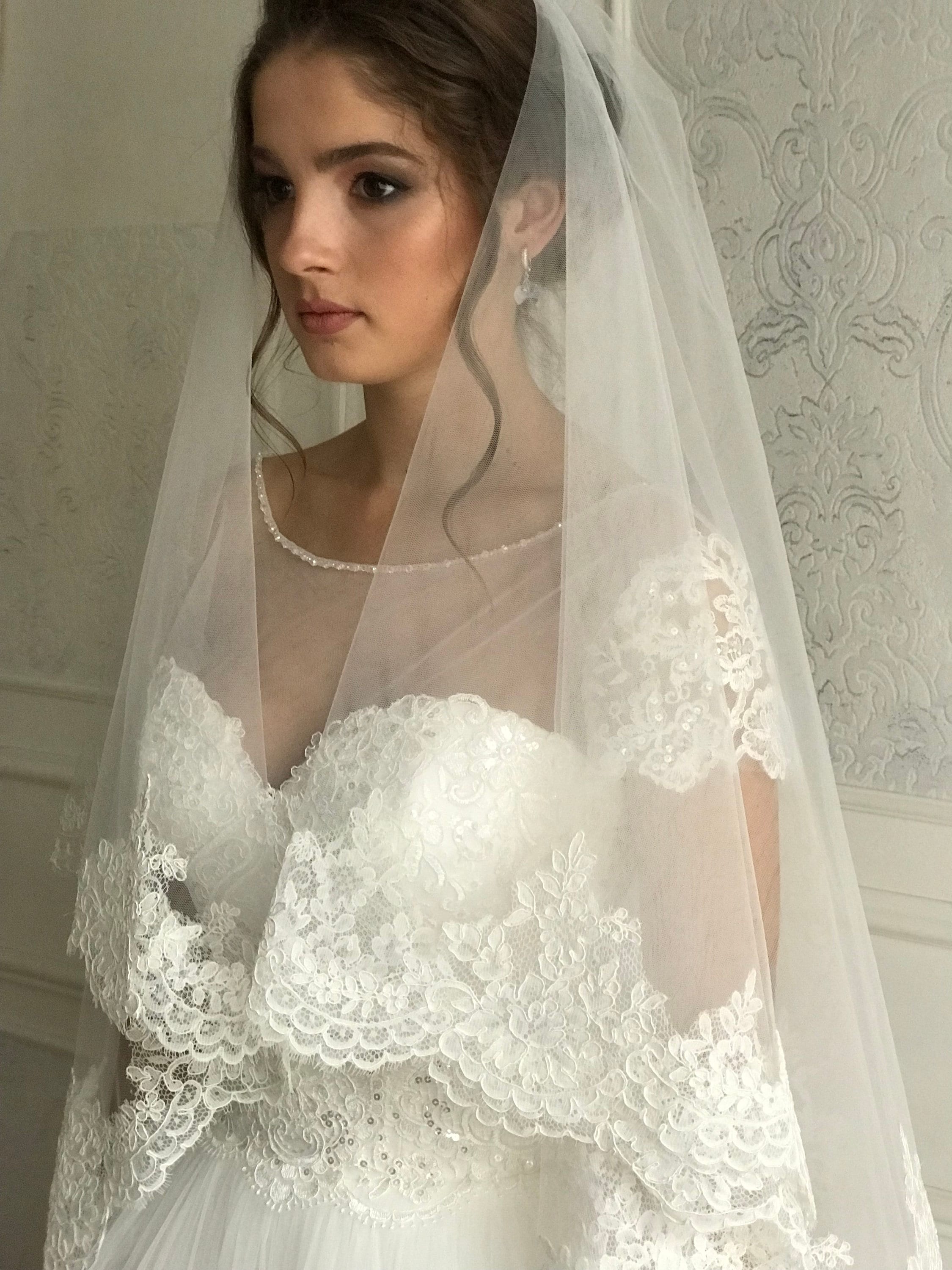 Cathedral Wedding Veil Lace Wedding Veil Lace Trim Bridal Veil Etsy